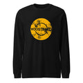 Soda Stereo Logo Distressed Yellow manga larga negra frente