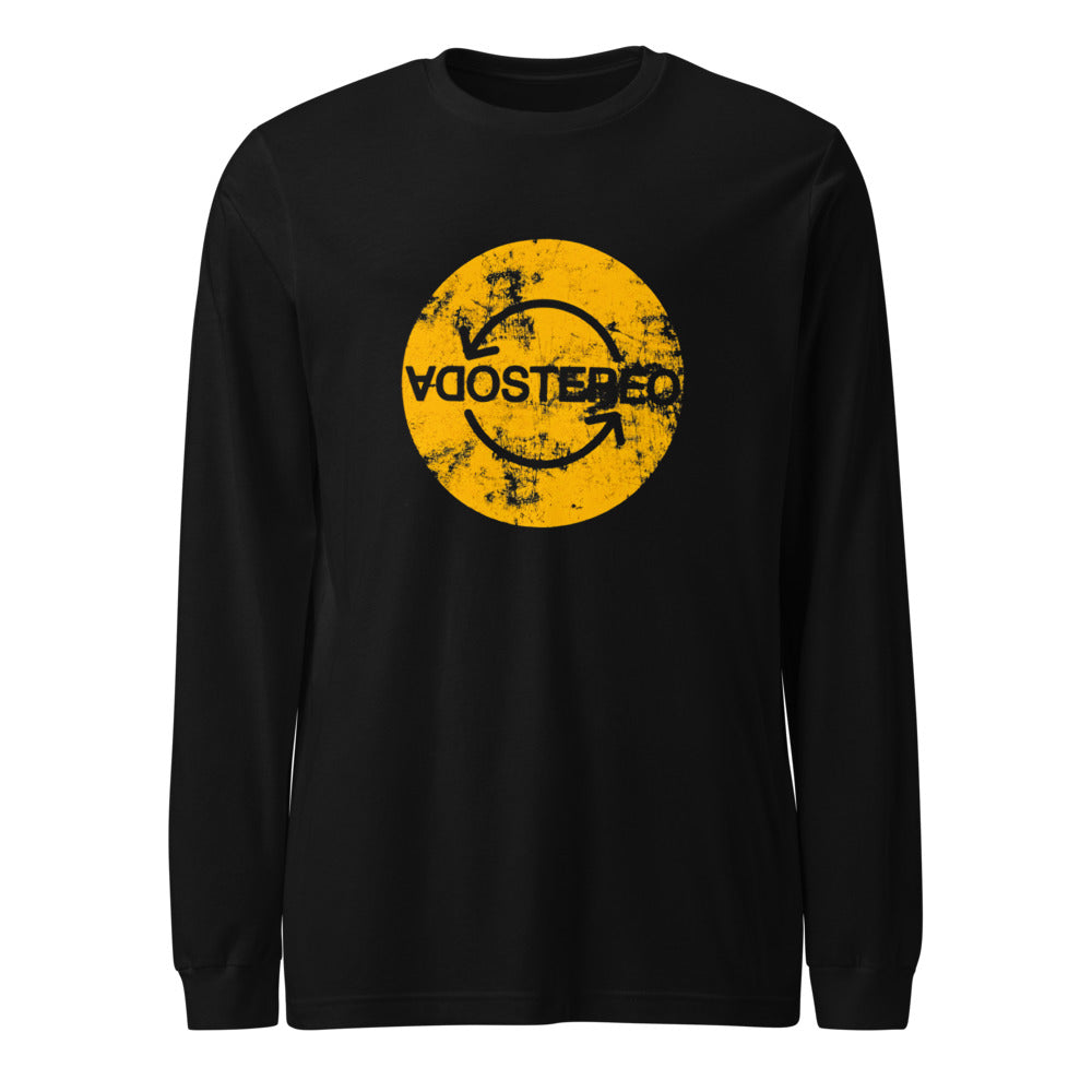 Soda Stereo Logo Distressed Yellow manga larga negra frente