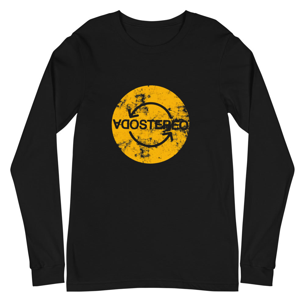 Soda Stereo Logo Distressed Yellow manga larga negra plano
