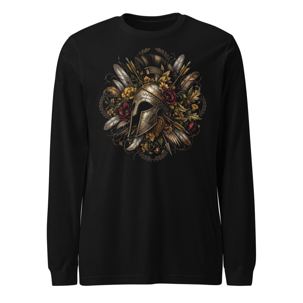Spartan Helmet Floral Wreath manga larga negra frente