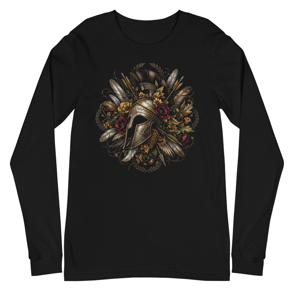 Spartan Helmet Floral Wreath manga larga negra plano