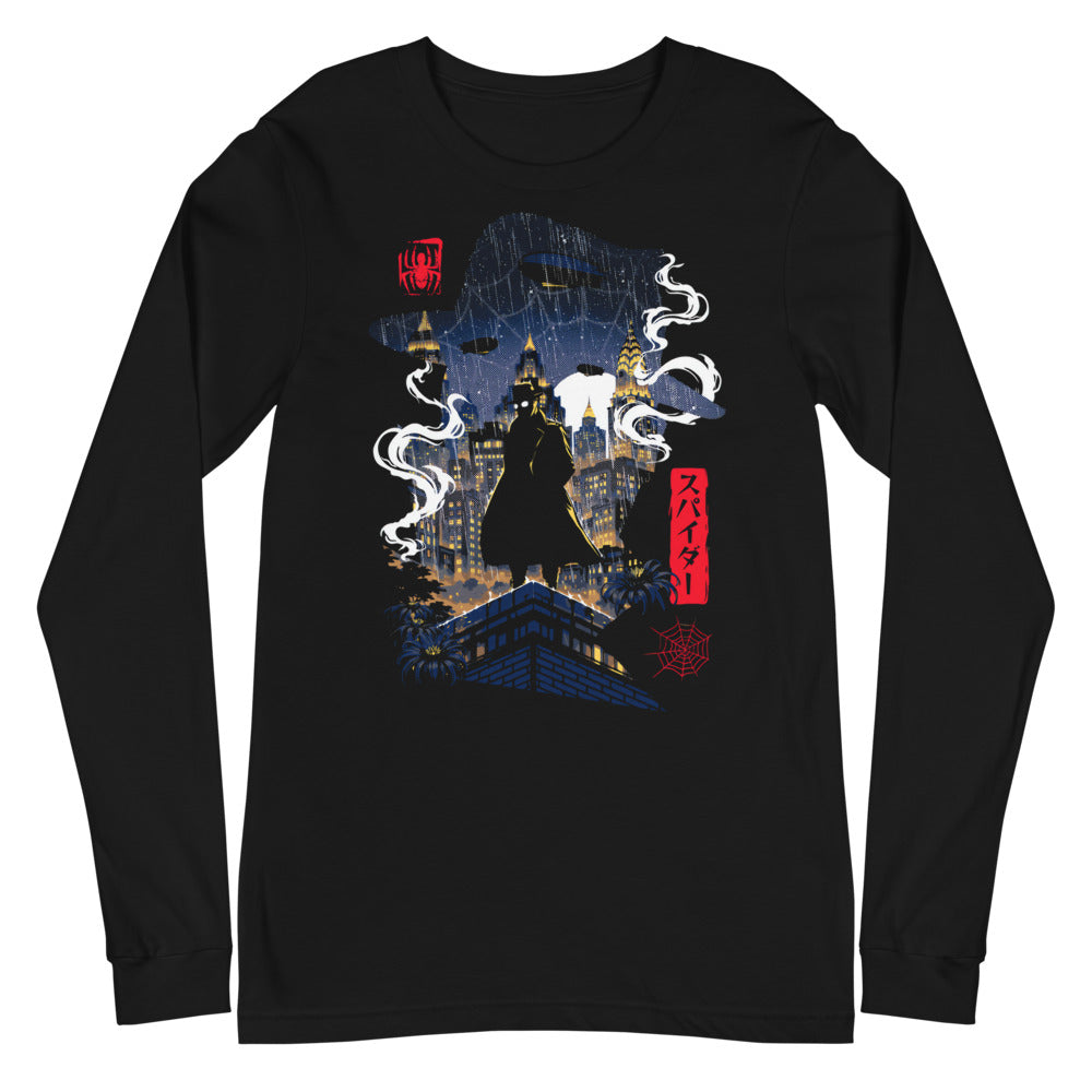 Spider Man Silhouette City Rain manga larga negra plano