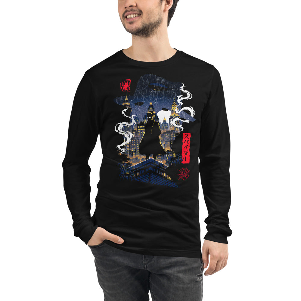 Spider Man Silhouette City Rain manga larga negra modelo masculino