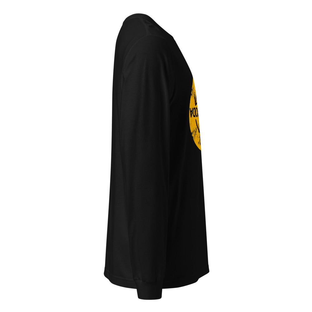 Soda Stereo Logo Distressed Yellow manga larga negra lateral