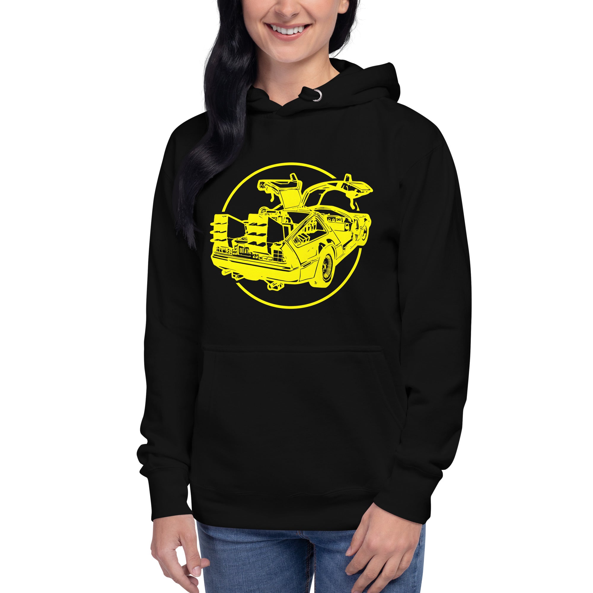 Hoodie Delorean Amarillo, Disponible en la mejor tienda online para comprar tu merch favorita, la mejor Calidad, compra Ahora en Superstar!