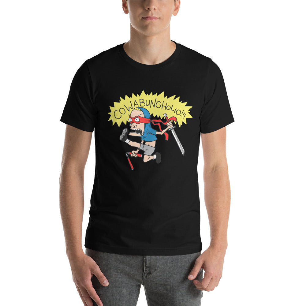 Camiseta Cowabungholio!!!   , Es un producto de ropa que es ideal para los fanáticos de Tortugas Ninja que deseen mostrar su amor de manera divertida.