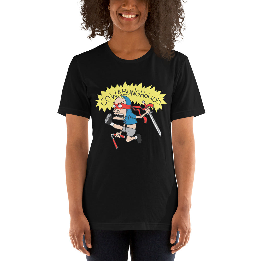 Camiseta Cowabungholio!!!   , Es un producto de ropa que es ideal para los fanáticos de Tortugas Ninja que deseen mostrar su amor de manera divertida.