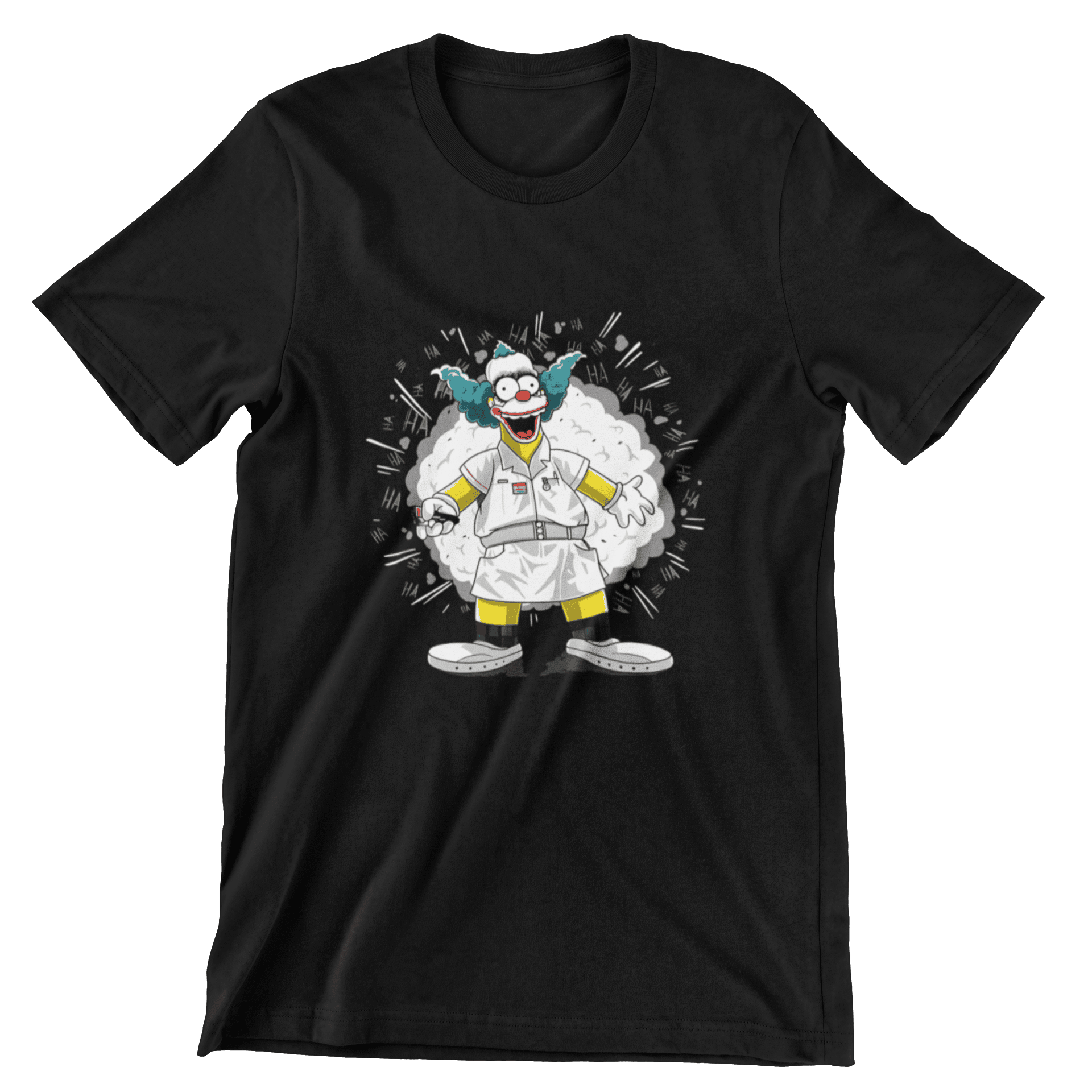 Krusty el Payaso Es un producto de ropa que es ideal para los fanáticos de los Simpsons y el Joker de Batman que deseen mostrar su amor de manera divertida y original.